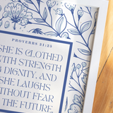 Proverbs 31:25 Blue Floral