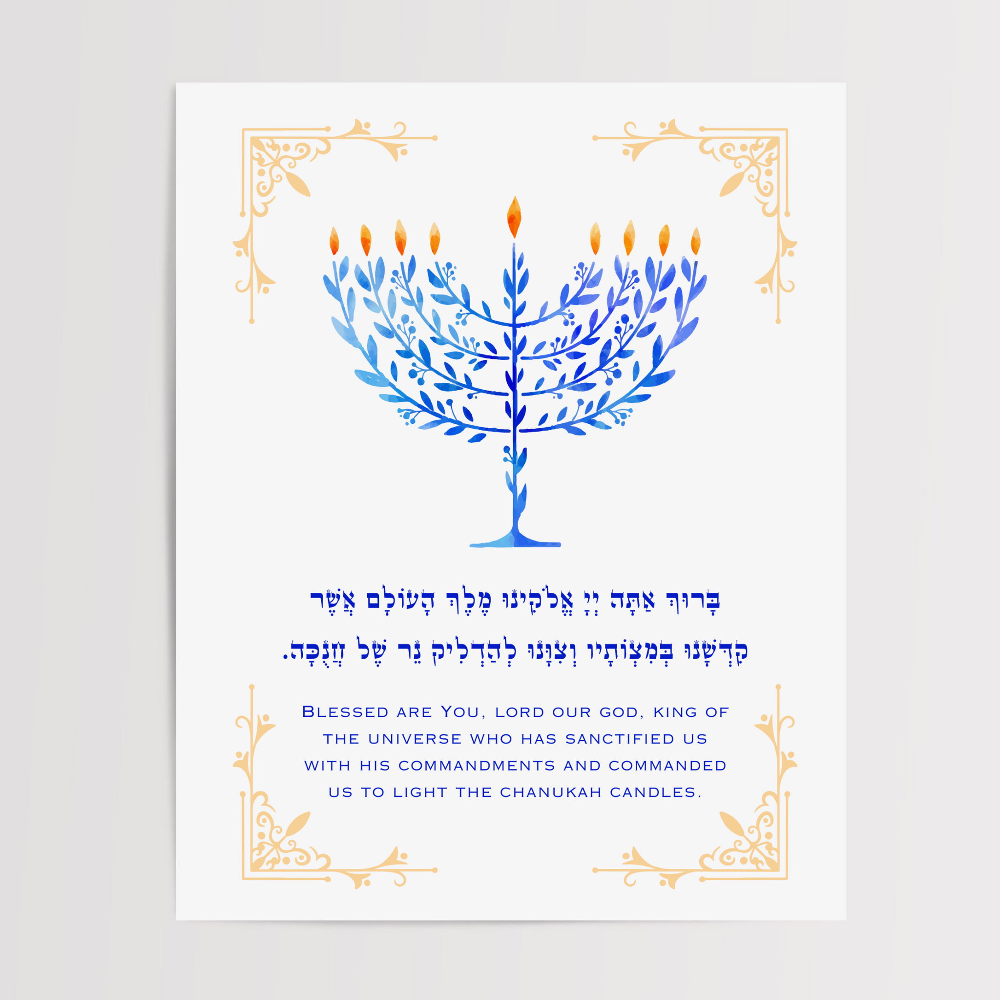Hanukkah Blessing Art Print | Menorah Lighting Prayer | Chanukah Bracha ...