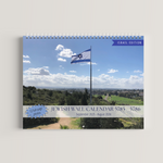 Calendar with a scenic view and Israeli flag on a white background