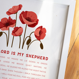 Psalm 23 Wall Art - The Lord is My Shepherd, Red Poppy Print