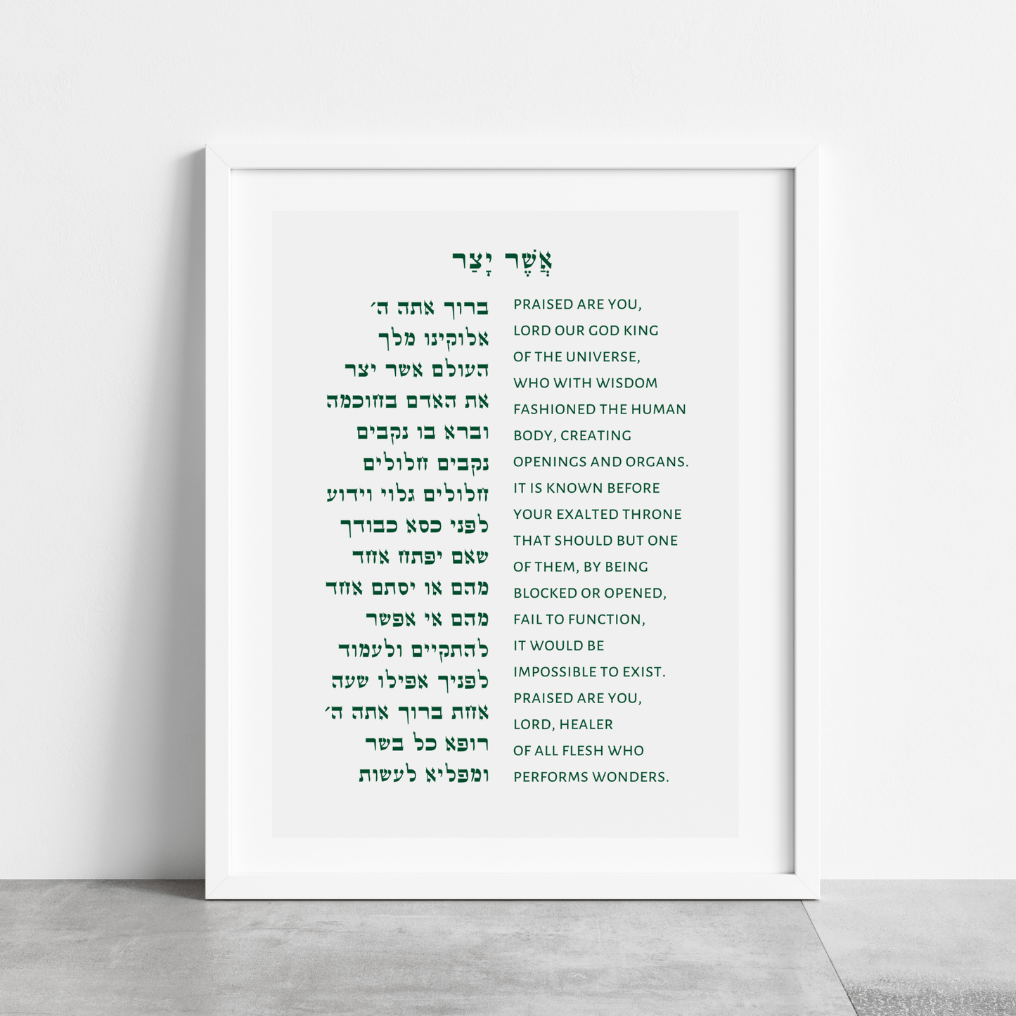 The Verse Asher Yatzar Asher Yatzar Bracha | Jewish Home Decor Housewarming Gifts